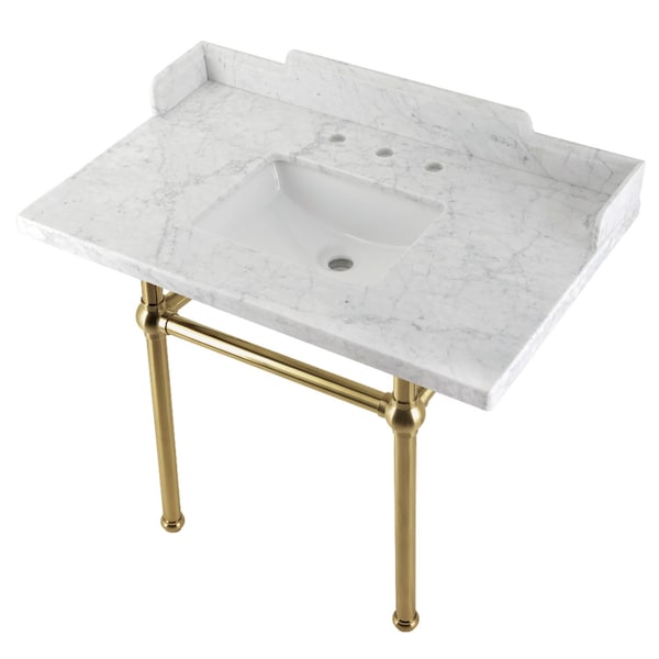 Kingston Brass 36 Carrara Marble Console Sink with Brass Legs, Marble WhiteBrushed Brass LMS3630MBSQ7 - main